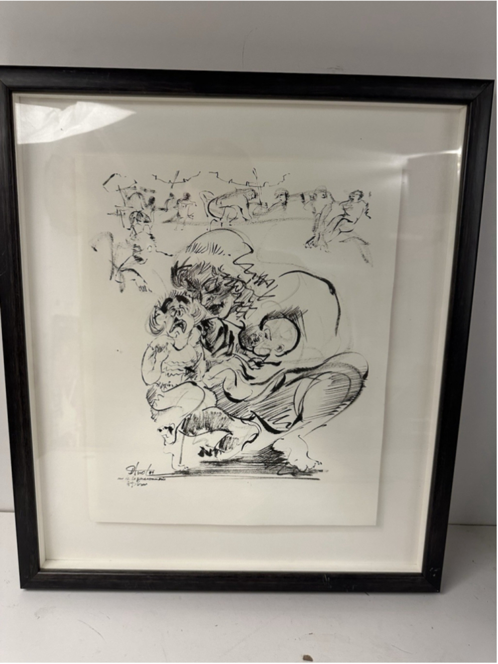 Vintage Framed Black Ink Abstract Figure Original Sketch Signed Huot 1999 15x18
